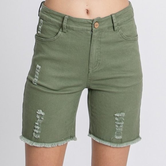 Jaxie’s Unique Pants - Army Distressed Biker Shorts